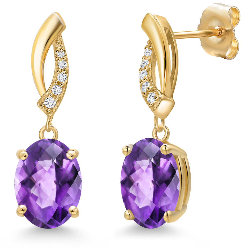Amethyst-Checkerboard - February_Earrings in 14K Yellow Gold