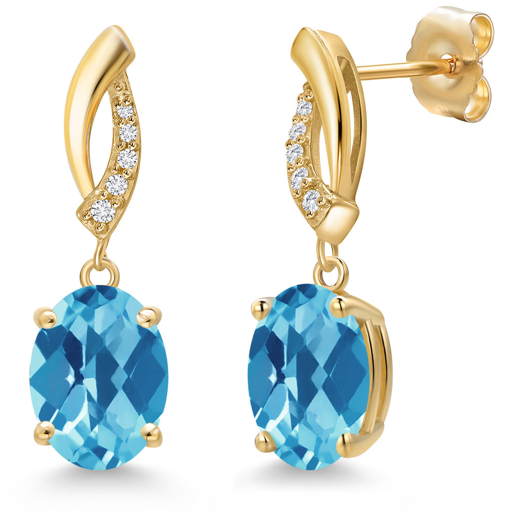 Swiss Blue Topaz-Checkerboard - November_Earrings in 14K Yellow Gold