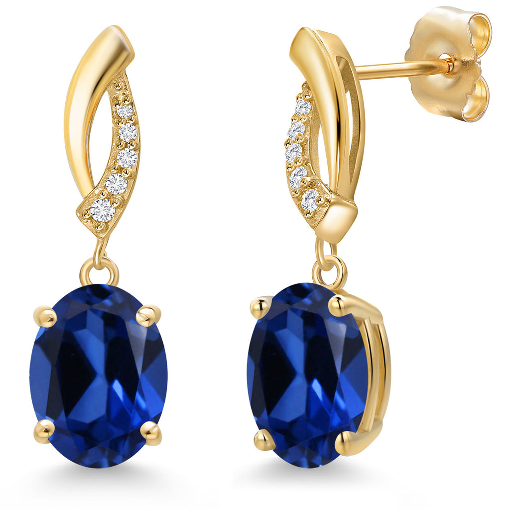 Blue Created Sapphire - September_Earrings in 14K Yellow Gold