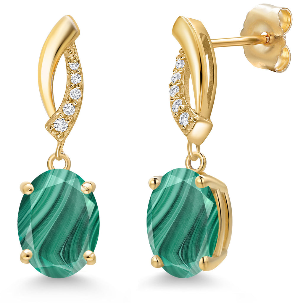 Malachite_Earrings in 14K Yellow Gold