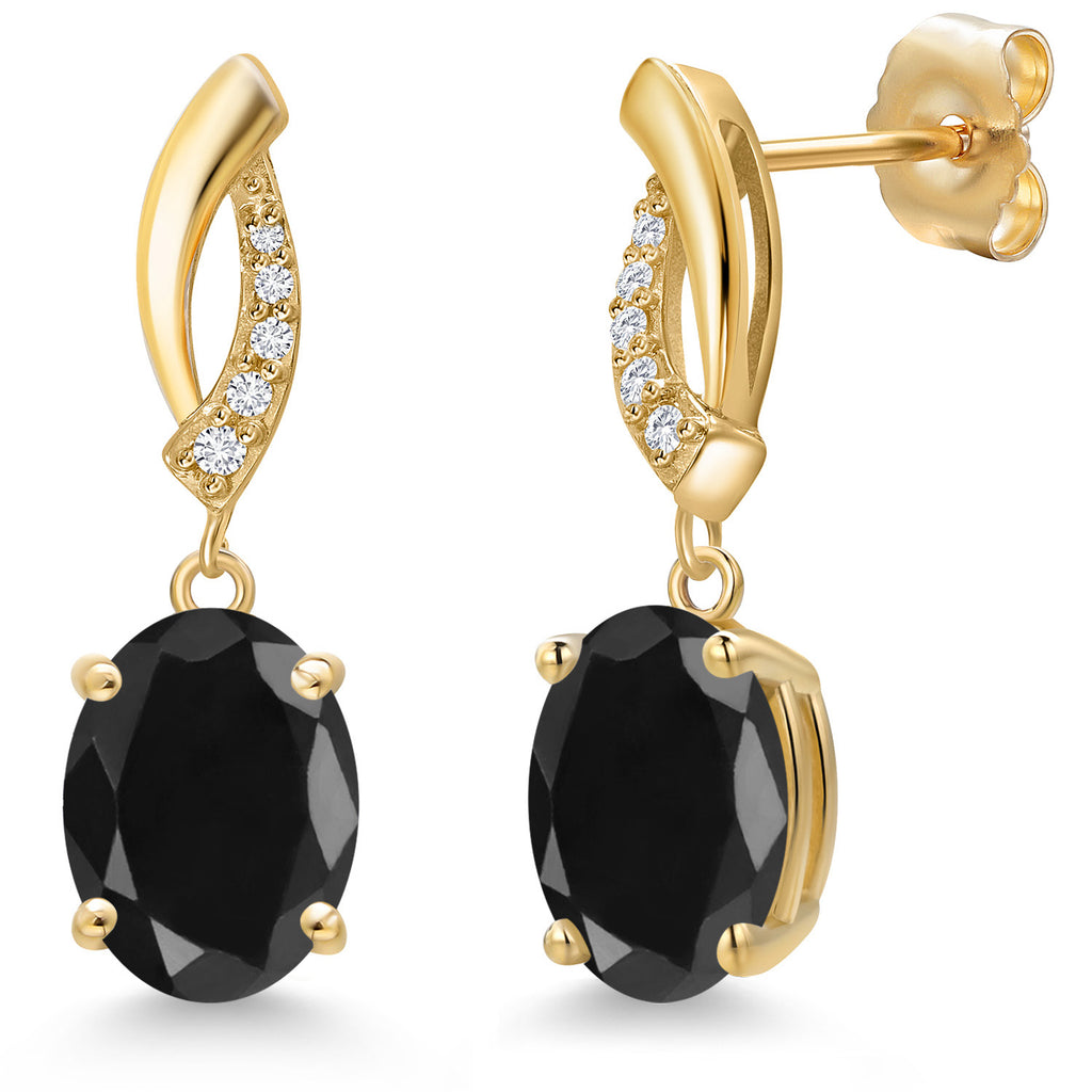Black Sapphire - September_Earrings in 14K Yellow Gold