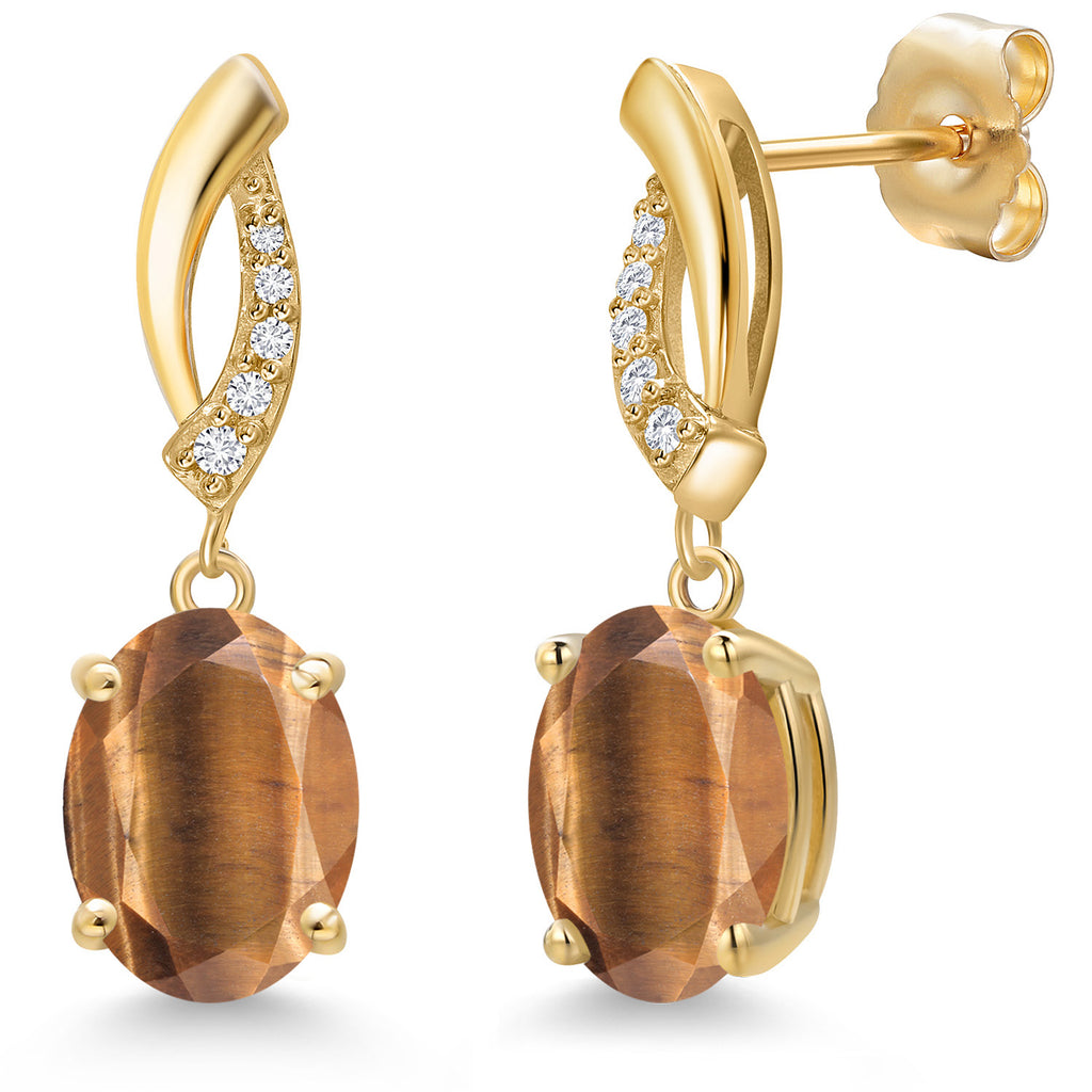 Brown Tiger Eye_Earrings in 14K Yellow Gold