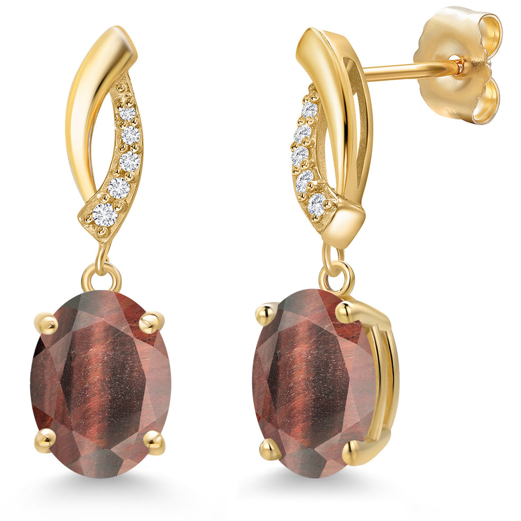 Red Tiger Eye_Earrings in 14K Yellow Gold