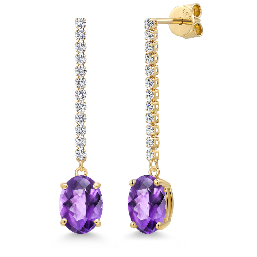 Amethyst-Checkerboard - February_Earrings in 14K Yellow Gold
