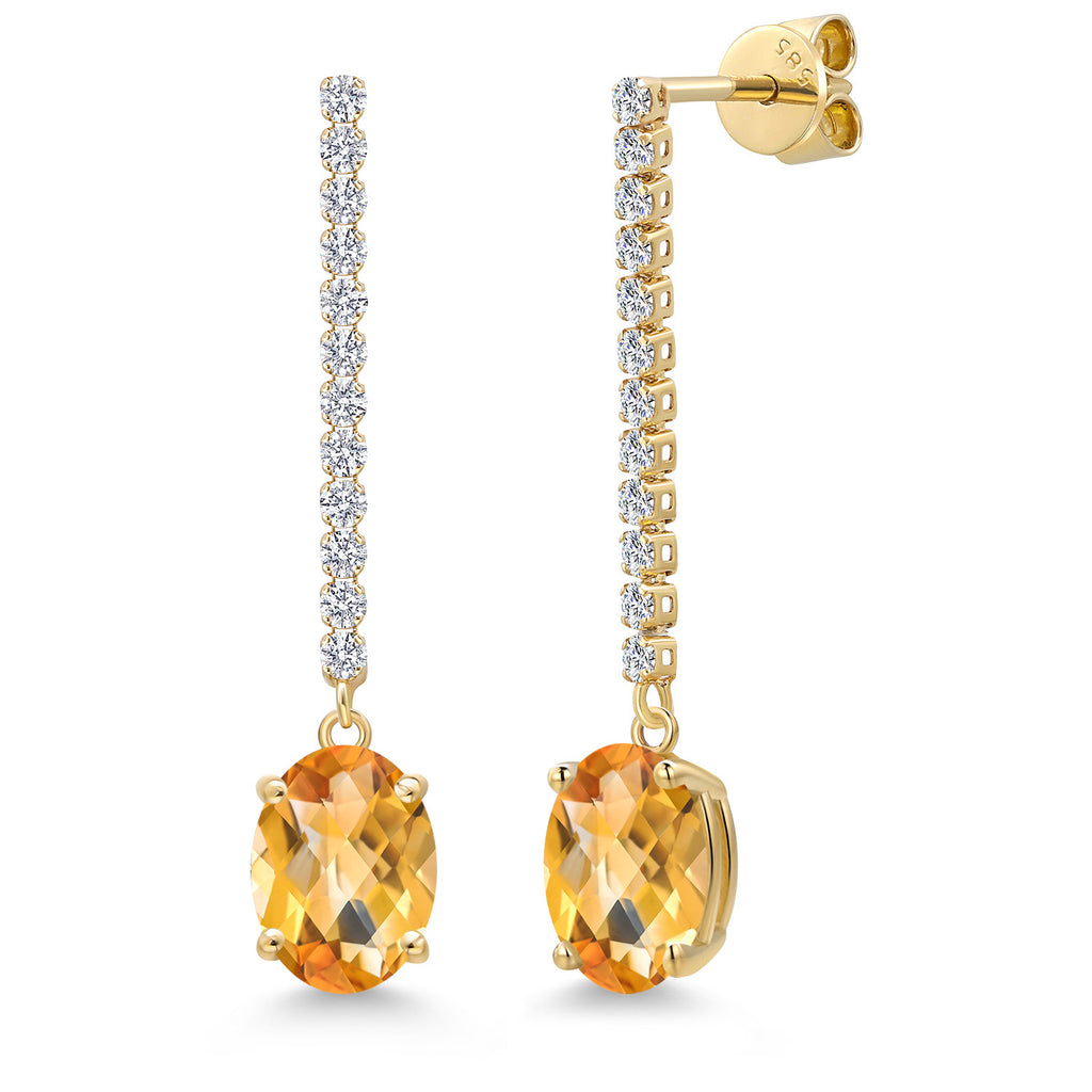 Citrine-Checkerboard - November_Earrings in 14K Yellow Gold