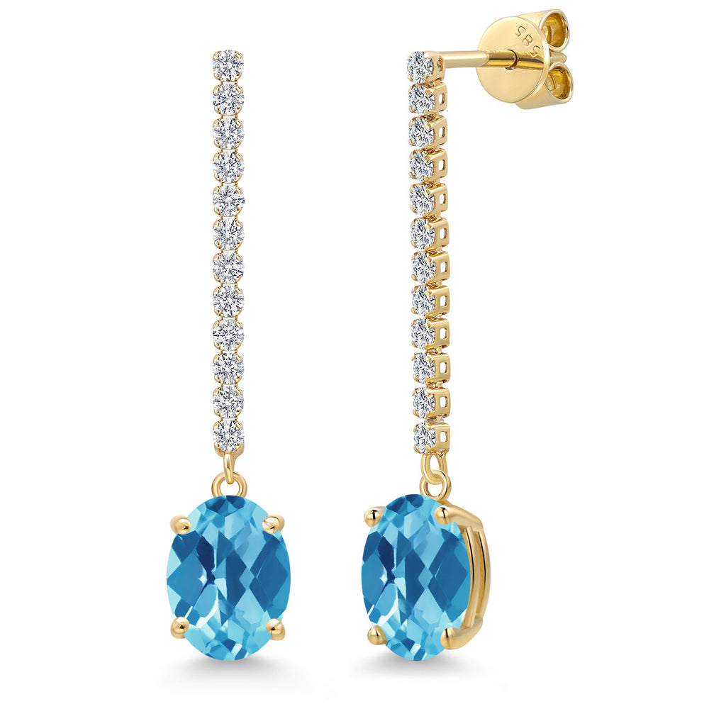 Swiss Blue Topaz-Checkerboard - November_Earrings in 14K Yellow Gold