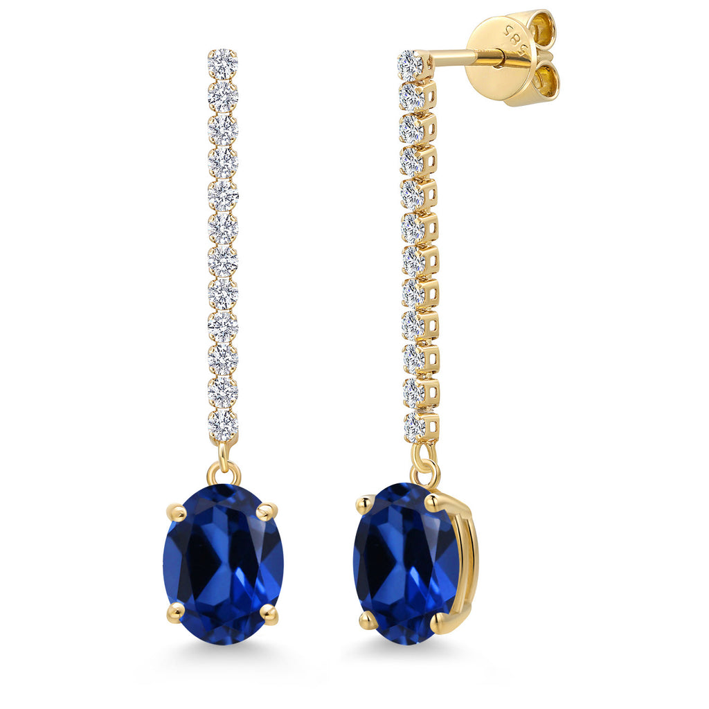 Blue Created Sapphire - September_Earrings in 14K Yellow Gold