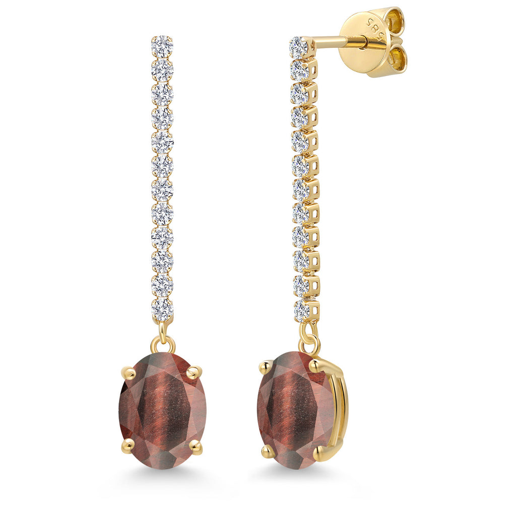 Red Tiger Eye_Earrings in 14K Yellow Gold