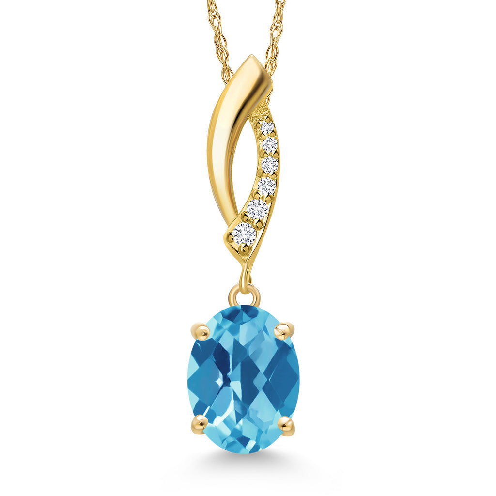 Swiss Blue Topaz-Checkerboard - November_Pendant in 14K Yellow Gold