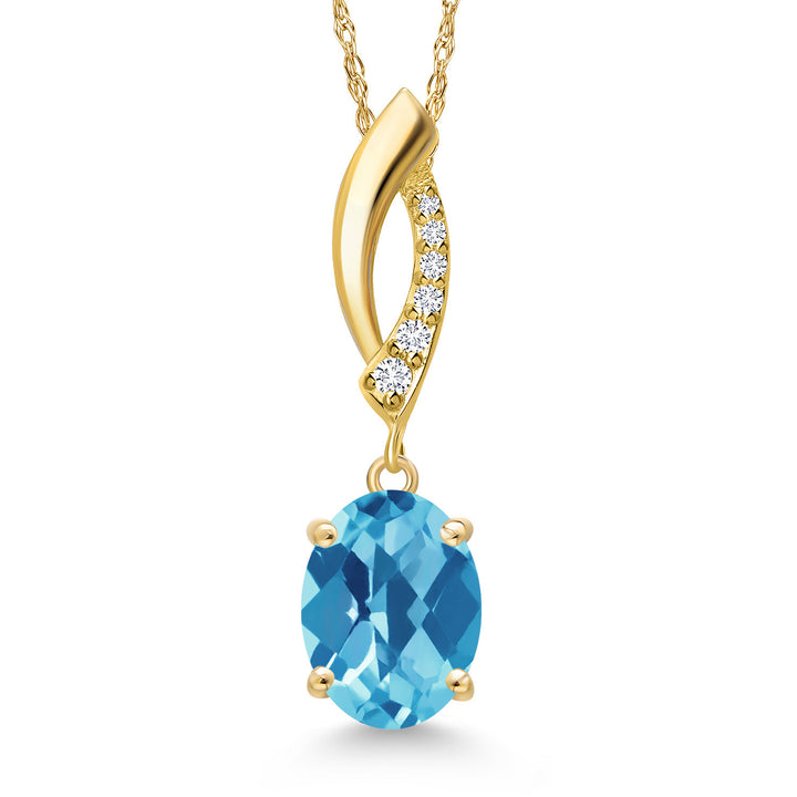 Swiss Blue Topaz-Checkerboard - November_Pendant in 14K Yellow Gold