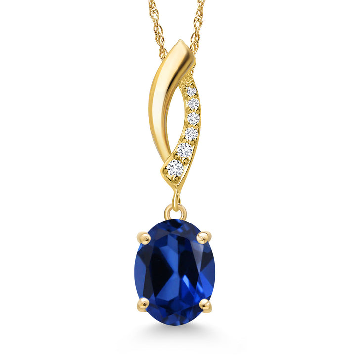 Blue Created Sapphire - September_Pendant in 14K Yellow Gold