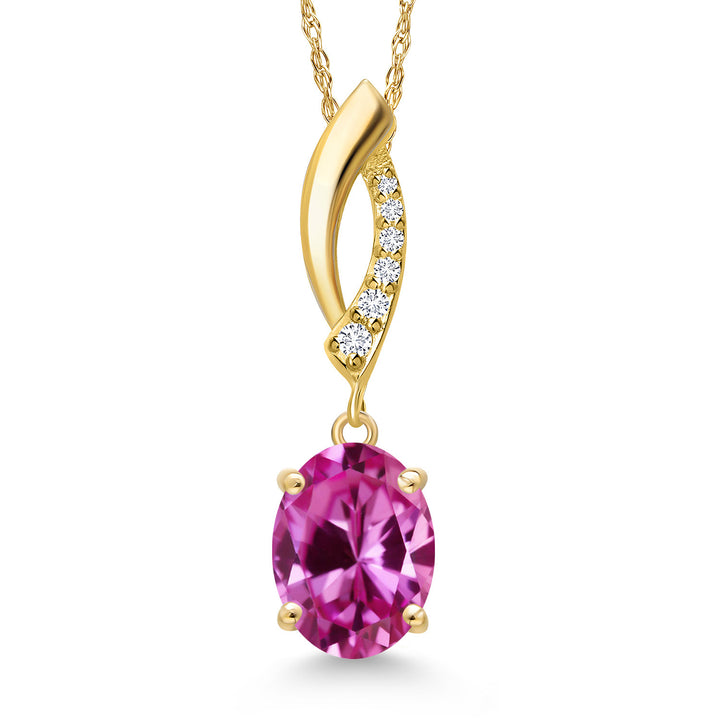 Pink Created Sapphire - September_Pendant in 14K Yellow Gold