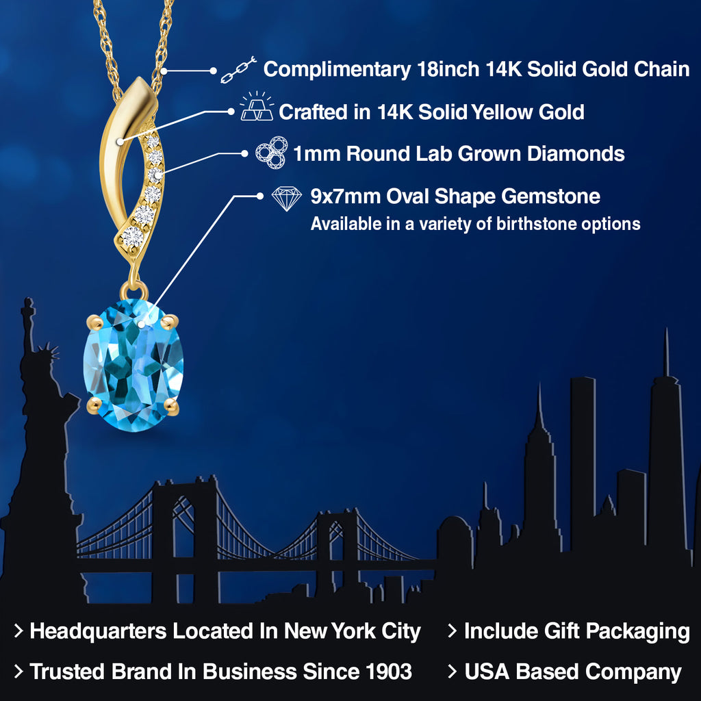 Swiss Blue Topaz - November_Pendant in 14K Yellow Gold