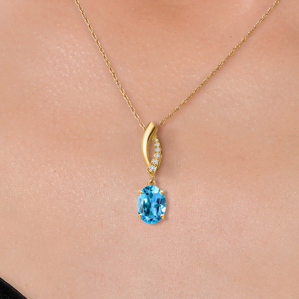 Swiss Blue Topaz - November_Pendant in 14K Yellow Gold