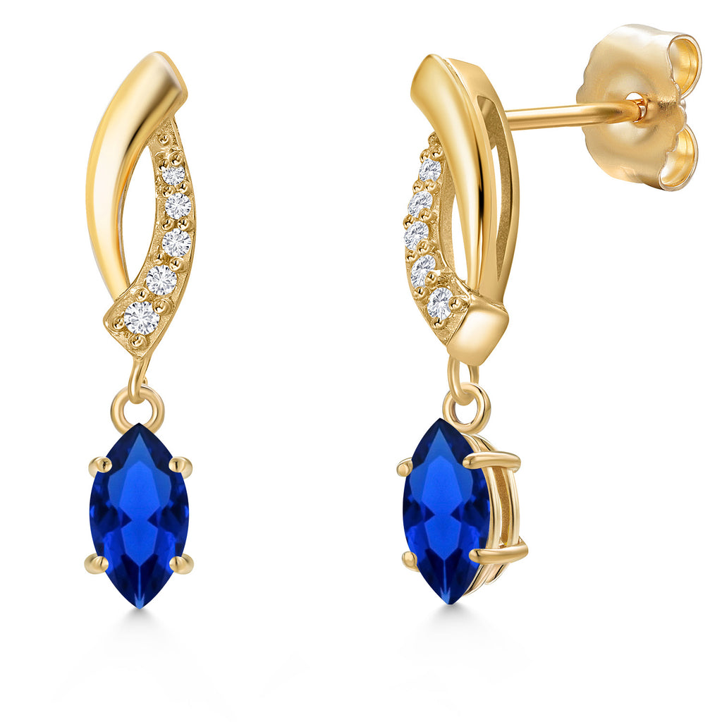 Blue Created Sapphire - September_Earrings in 14K Yellow Gold