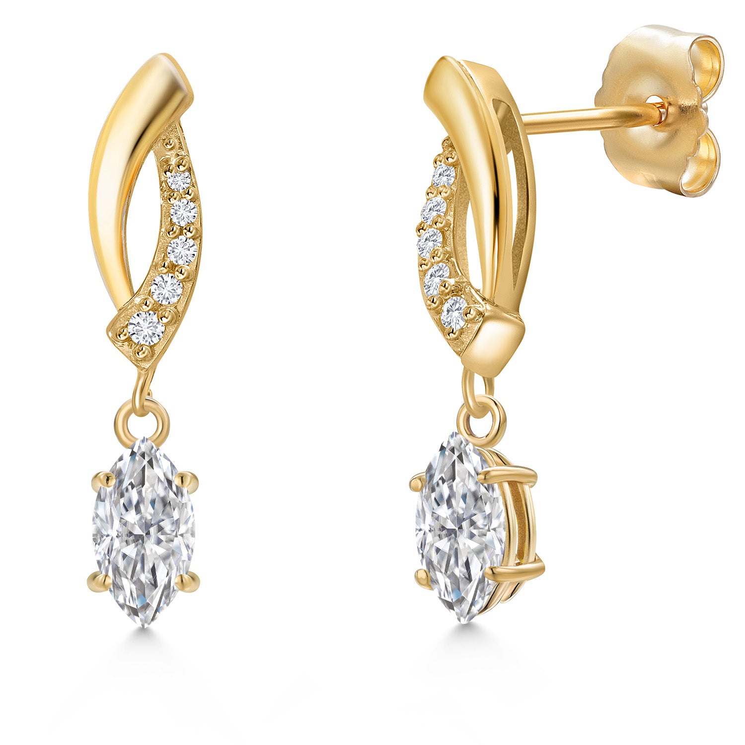 14K Yellow Gold Lab Grown Diamond Dangle Earrings for Women | 0.45 Cttw | Gemstone April Birthstone | Marquise 6X3MM