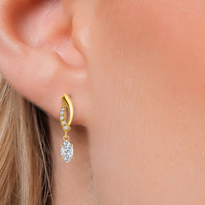 14K Yellow Gold Lab Grown Diamond Dangle Earrings for Women | 0.45 Cttw | Gemstone April Birthstone | Marquise 6X3MM