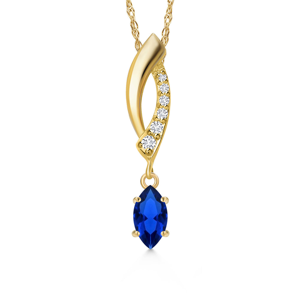 Blue Created Sapphire - September_Pendant in 14K Yellow Gold