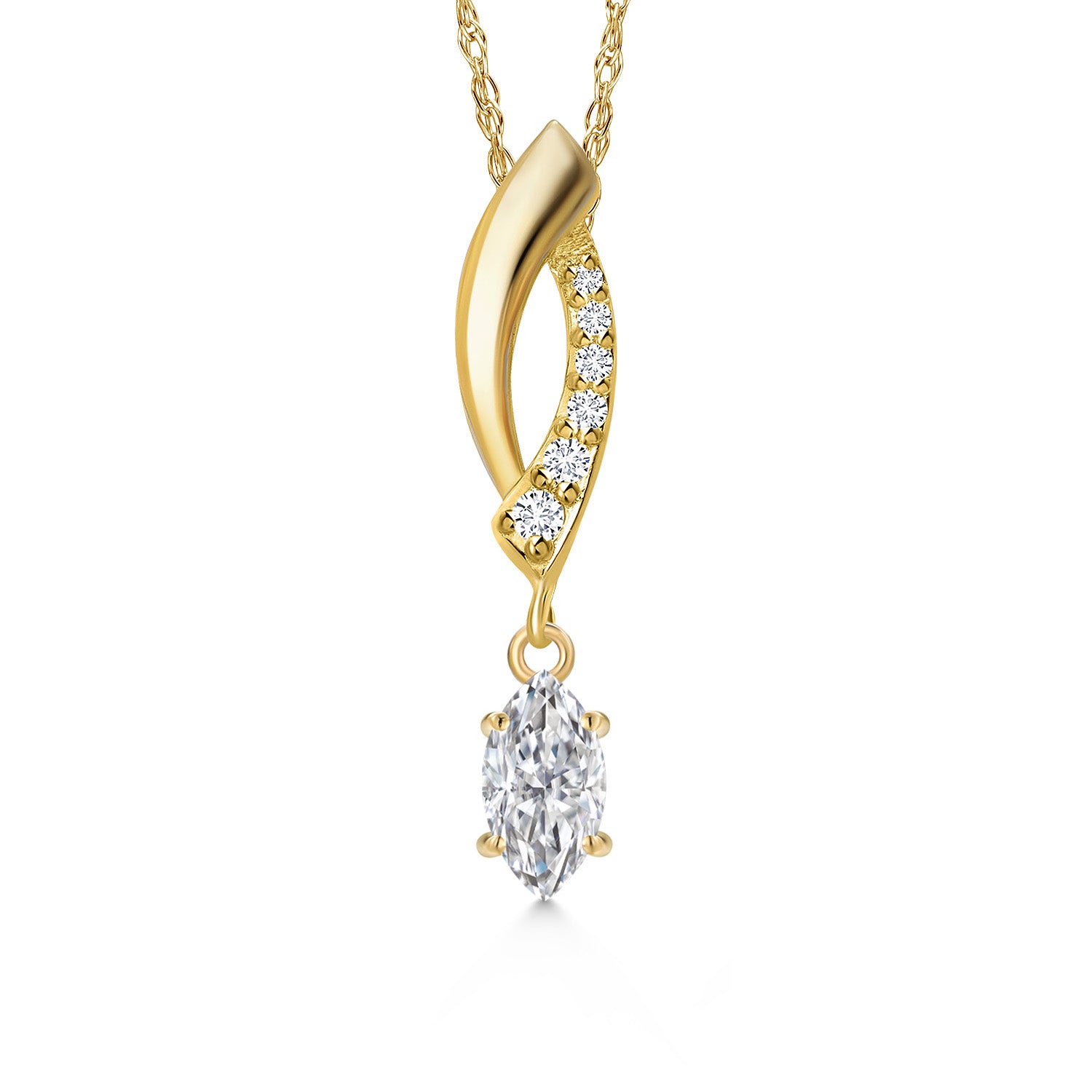 14K Yellow Gold Lab Grown Diamond Pendant Necklace for Women | 0.23 Cttw | Gemstone April Birthstone | Marquise 6X3MM | With 18 Inch Chain