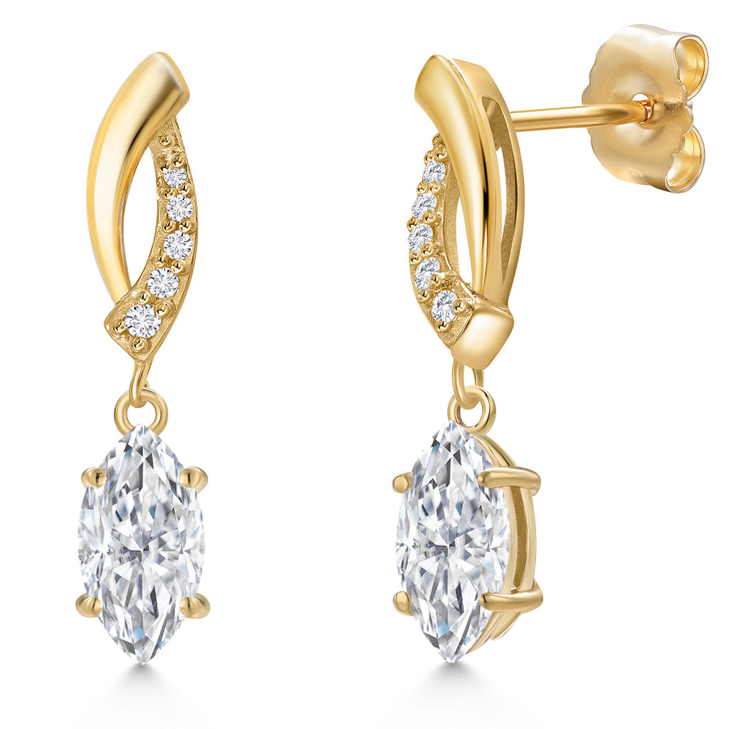 White Moissanite - April_Earrings in 14K Yellow Gold