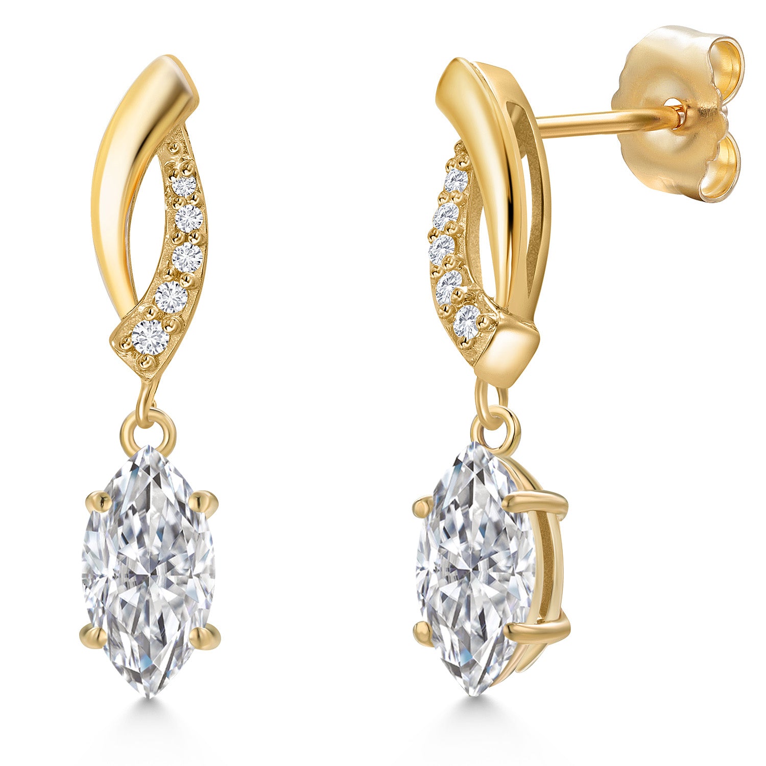 14K Yellow Gold Lab Grown Diamond Earrings for Women | 0.93 Cttw | Gemstone April Birthstone | Marquise 8X4MM