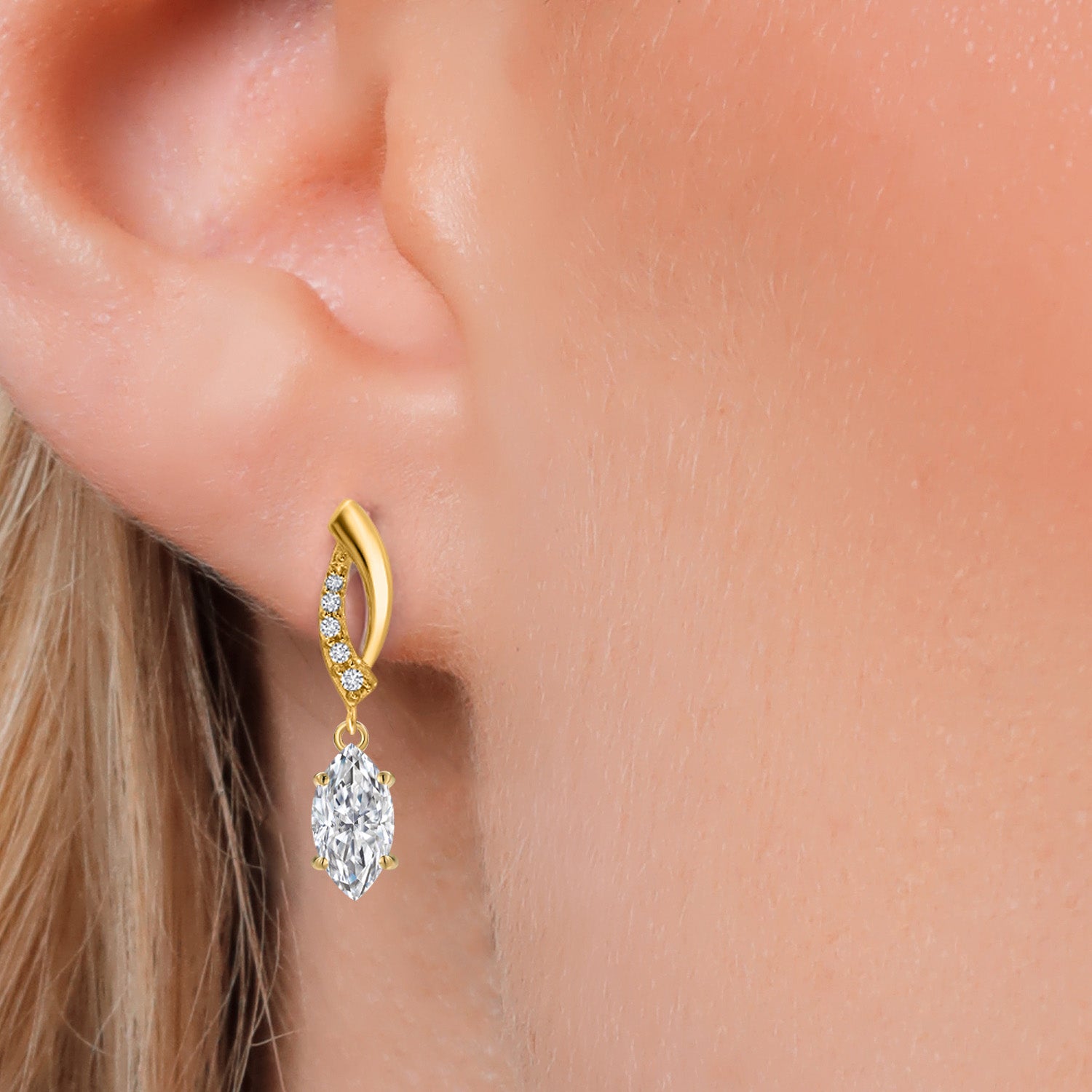 14K Yellow Gold Lab Grown Diamond Earrings for Women | 0.93 Cttw | Gemstone April Birthstone | Marquise 8X4MM