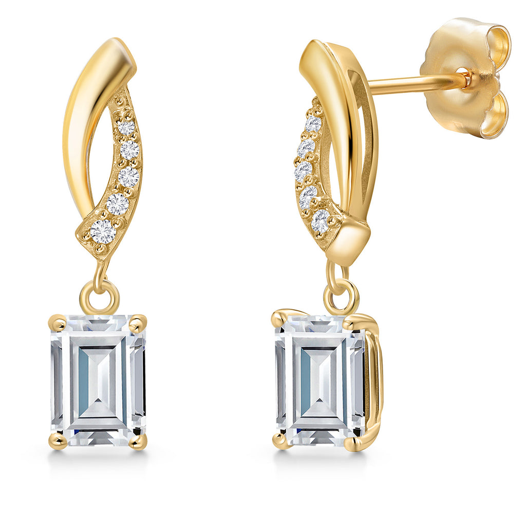 White Moissanite - April_Earrings in 14K Yellow Gold