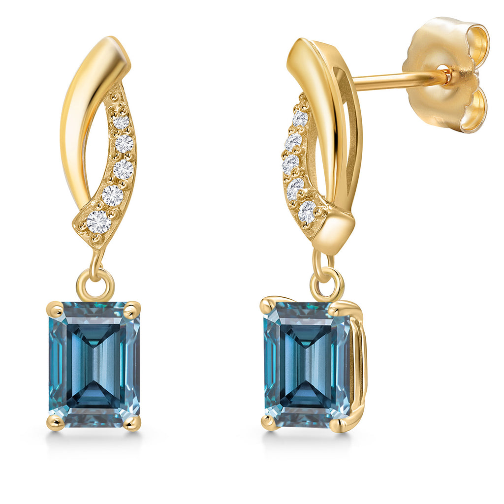 Persian Blue Moissanite - April_Earrings in 14K Yellow Gold