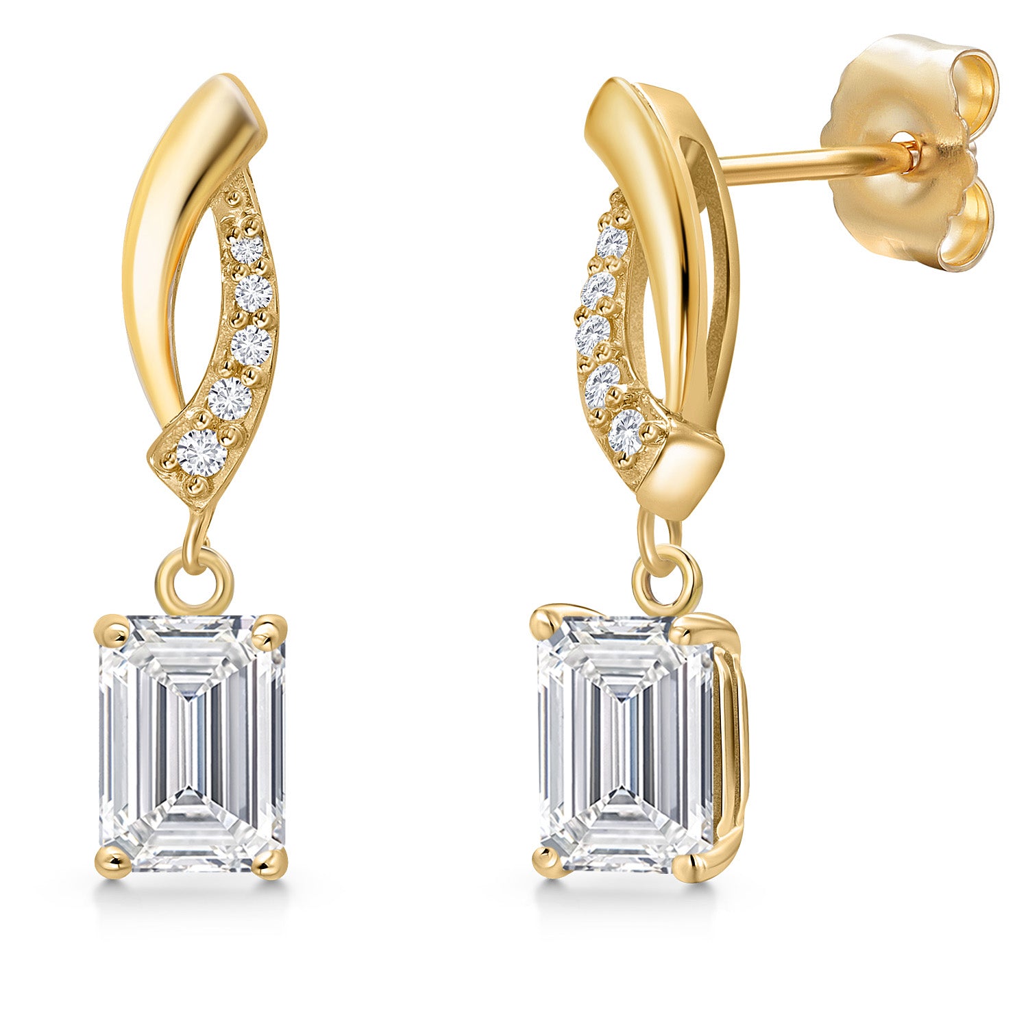 14K Yellow Gold Lab Grown Diamond Earrings for Women | 1.35 Cttw | Gemstone April Birthstone | Emerald Cut 6X4MM