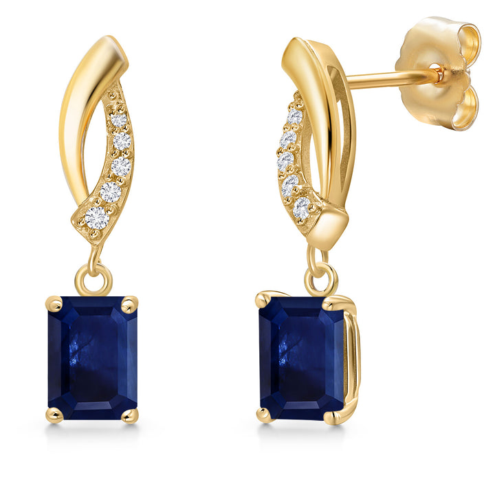 14K Yellow Gold Blue Sapphire and Lab Grown Diamond Earrings for Women | 1.28 Cttw | Gemstone September Birthstone | Octagon 6X4MM