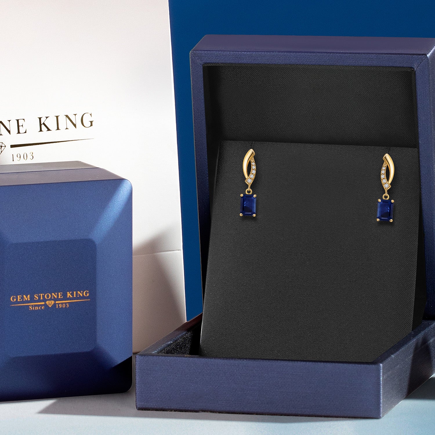 14K Yellow Gold Blue Sapphire and Lab Grown Diamond Earrings for Women | 1.28 Cttw | Gemstone September Birthstone | Octagon 6X4MM