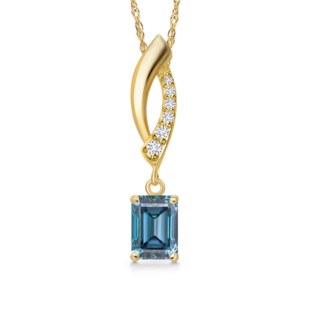 Persian Blue Moissanite - April_Pendant in 14K Yellow Gold