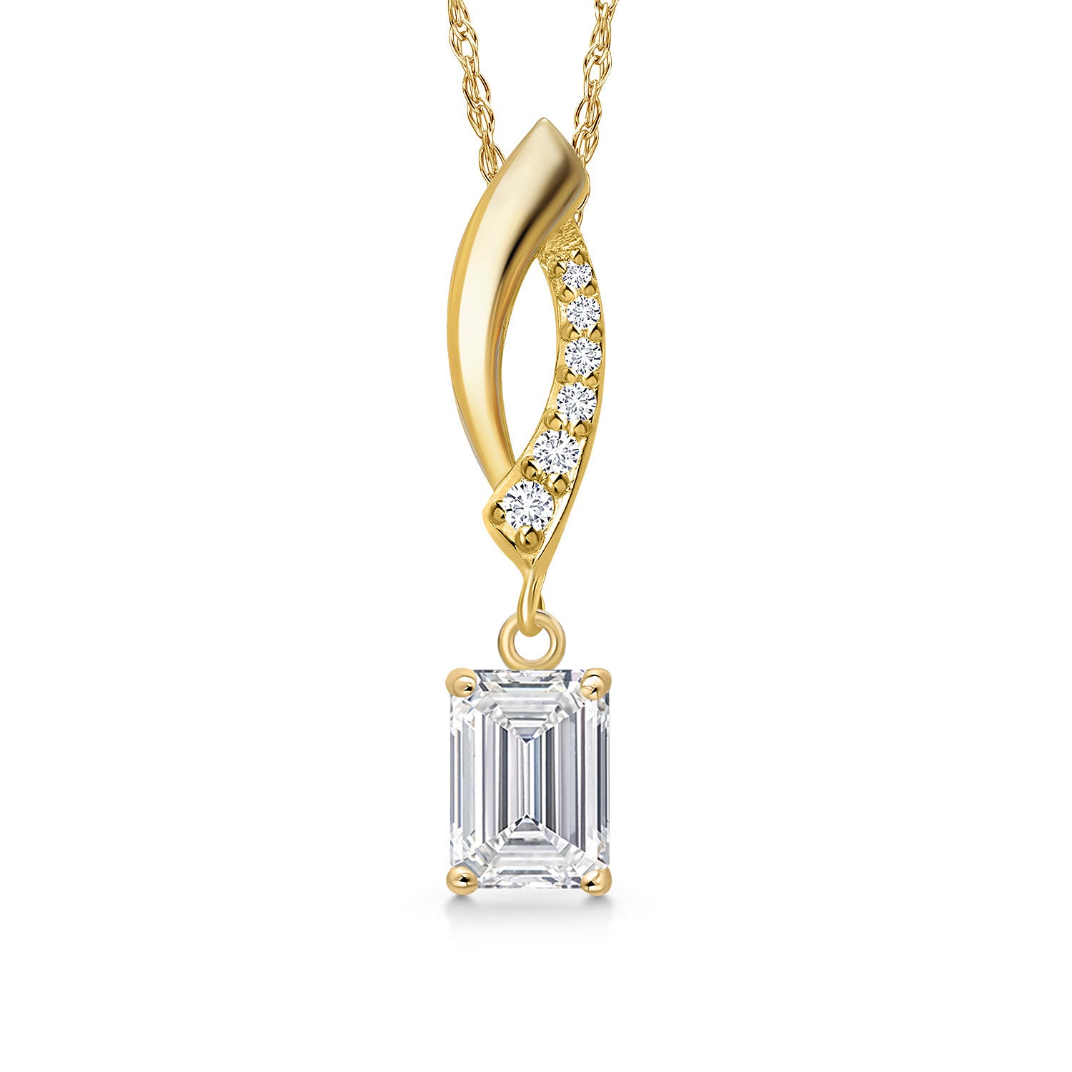 14K Yellow Gold Lab Grown Diamond Pendant Necklace for Women | 0.68 Cttw | Gemstone April Birthstone | Emerald Cut 6X4MM | With 18 Inch Chain