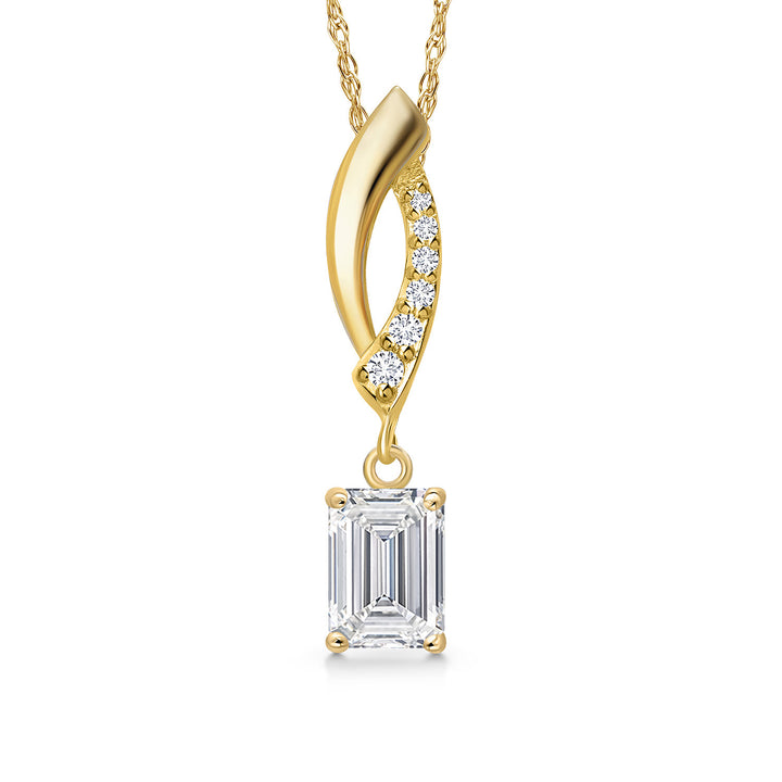 14K Yellow Gold Lab Grown Diamond Pendant Necklace for Women | 0.68 Cttw | Gemstone April Birthstone | Emerald Cut 6X4MM | With 18 Inch Chain