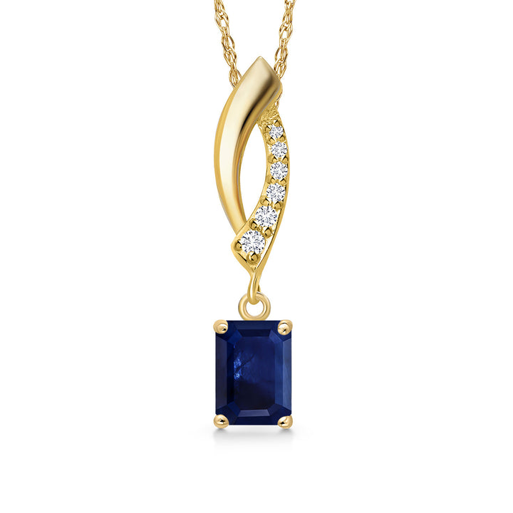 14K Yellow Gold Blue Sapphire and Lab Grown Diamond Pendant Necklace for Women | 0.65 Cttw | Gemstone September Birthstone | Octagon 6X4MM | With 18 Inch Chain