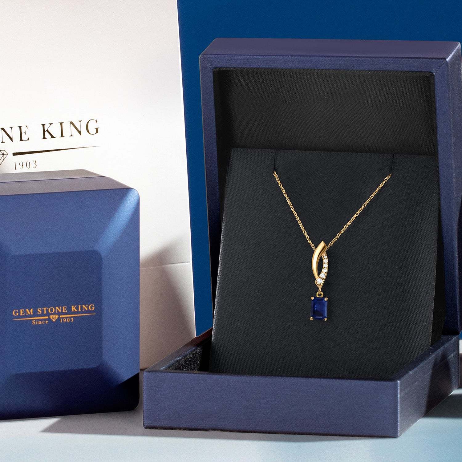 14K Yellow Gold Blue Sapphire and Lab Grown Diamond Pendant Necklace for Women | 0.65 Cttw | Gemstone September Birthstone | Octagon 6X4MM | With 18 Inch Chain