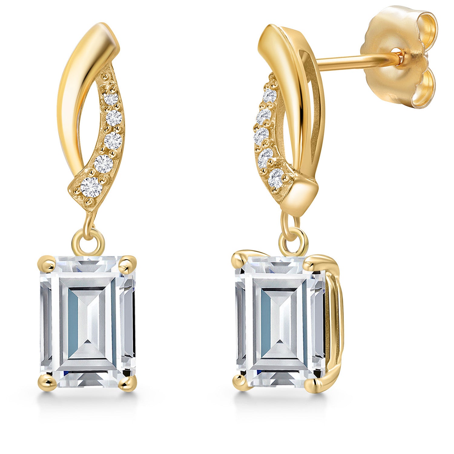 White Moissanite - April_Earrings in 14K Yellow Gold