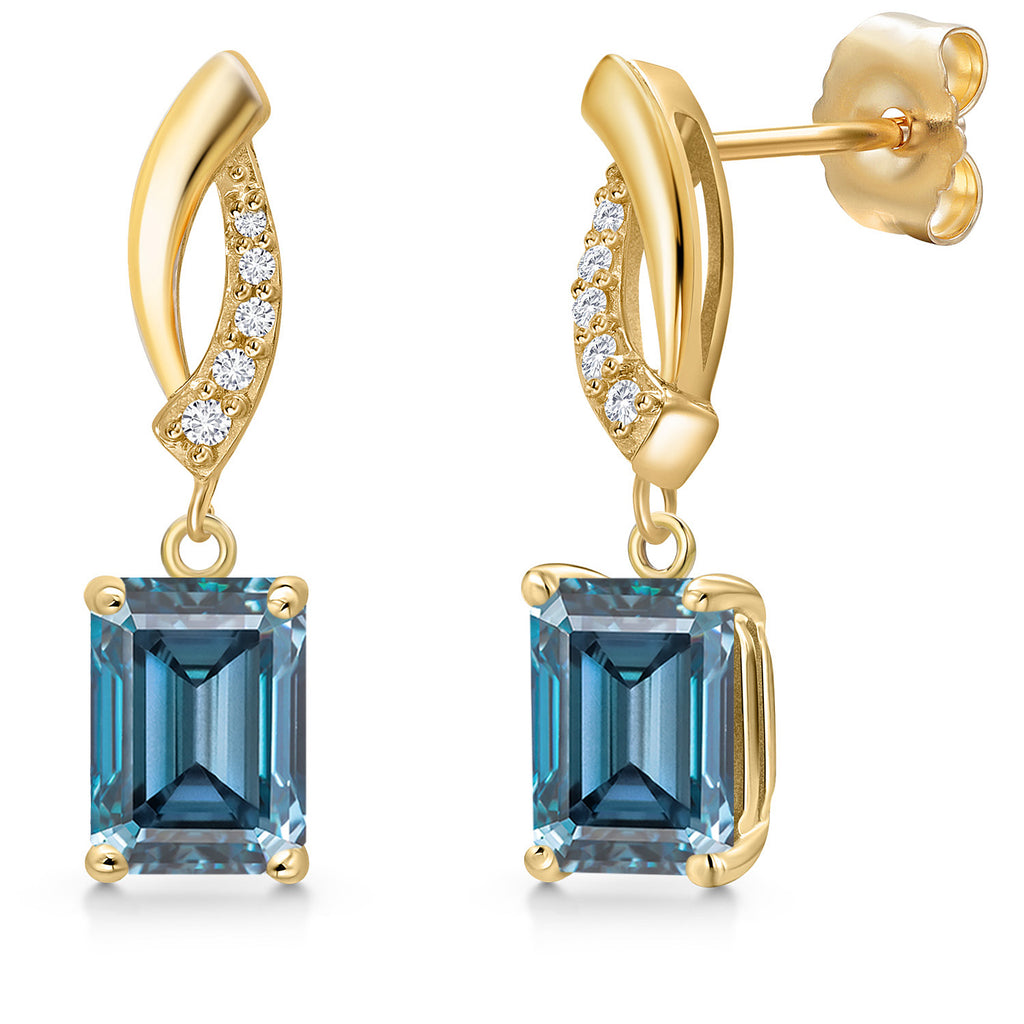 Persian Blue Moissanite - April_Earrings in 14K Yellow Gold
