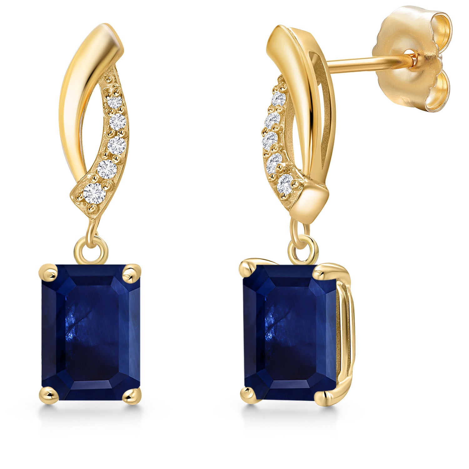 14K Yellow Gold Blue Sapphire and Lab Grown Diamond Earrings for Women | 3.17 Cttw | Gemstone September Birthstone | Octagon 7X5MM