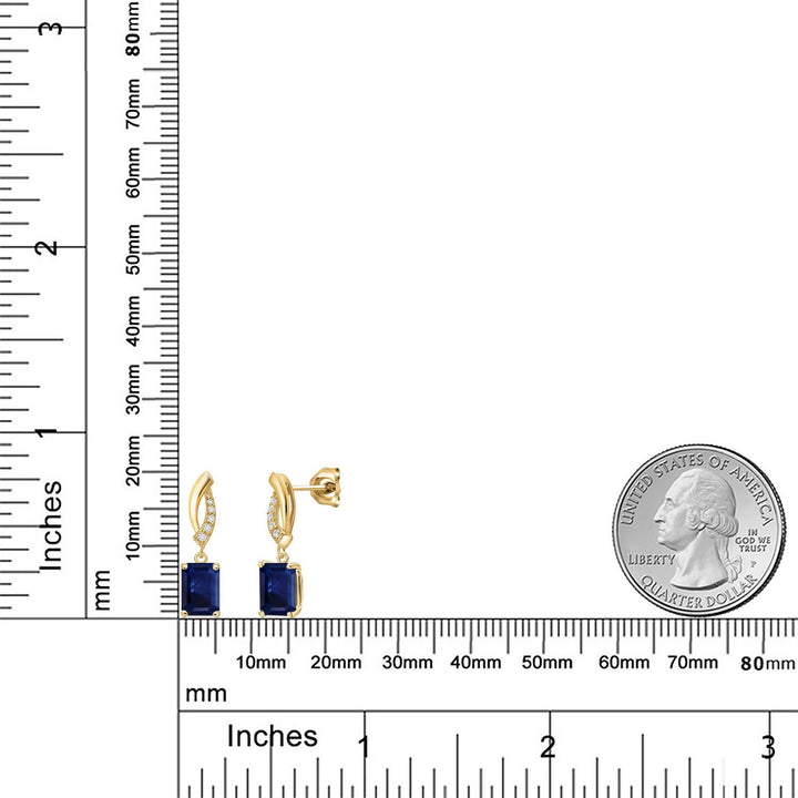 14K Yellow Gold Blue Sapphire and Lab Grown Diamond Earrings for Women | 3.17 Cttw | Gemstone September Birthstone | Octagon 7X5MM