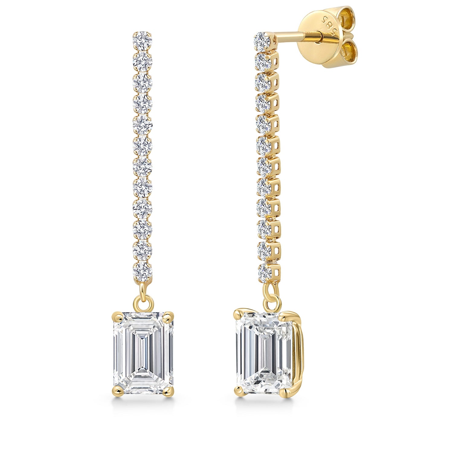 2.50 Cttw 14K Yellow Gold IGI Certified Lab Grown Diamond Earrings | Emerald Cut 1 Ct Each | E-F Color | VS1-VS2 Clarity | Dangle Earrings For Women