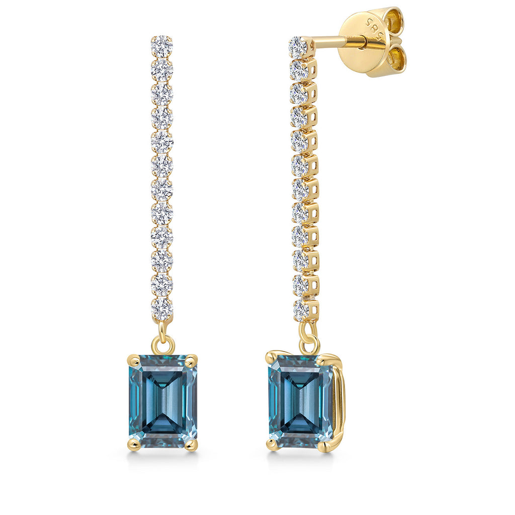 Persian Blue Moissanite - April_Earrings in 14K Yellow Gold