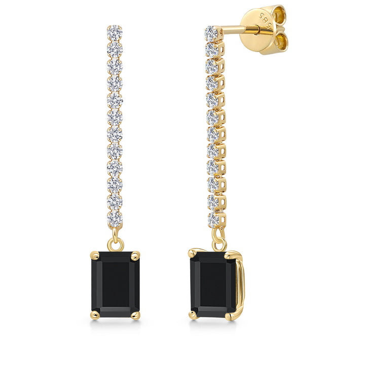 14K Yellow Gold Black Onyx and Lab Grown Diamond Dangle Earrings for Women | 2.30 Cttw | Gemstone December Birthstone | Octagon 7X5MM