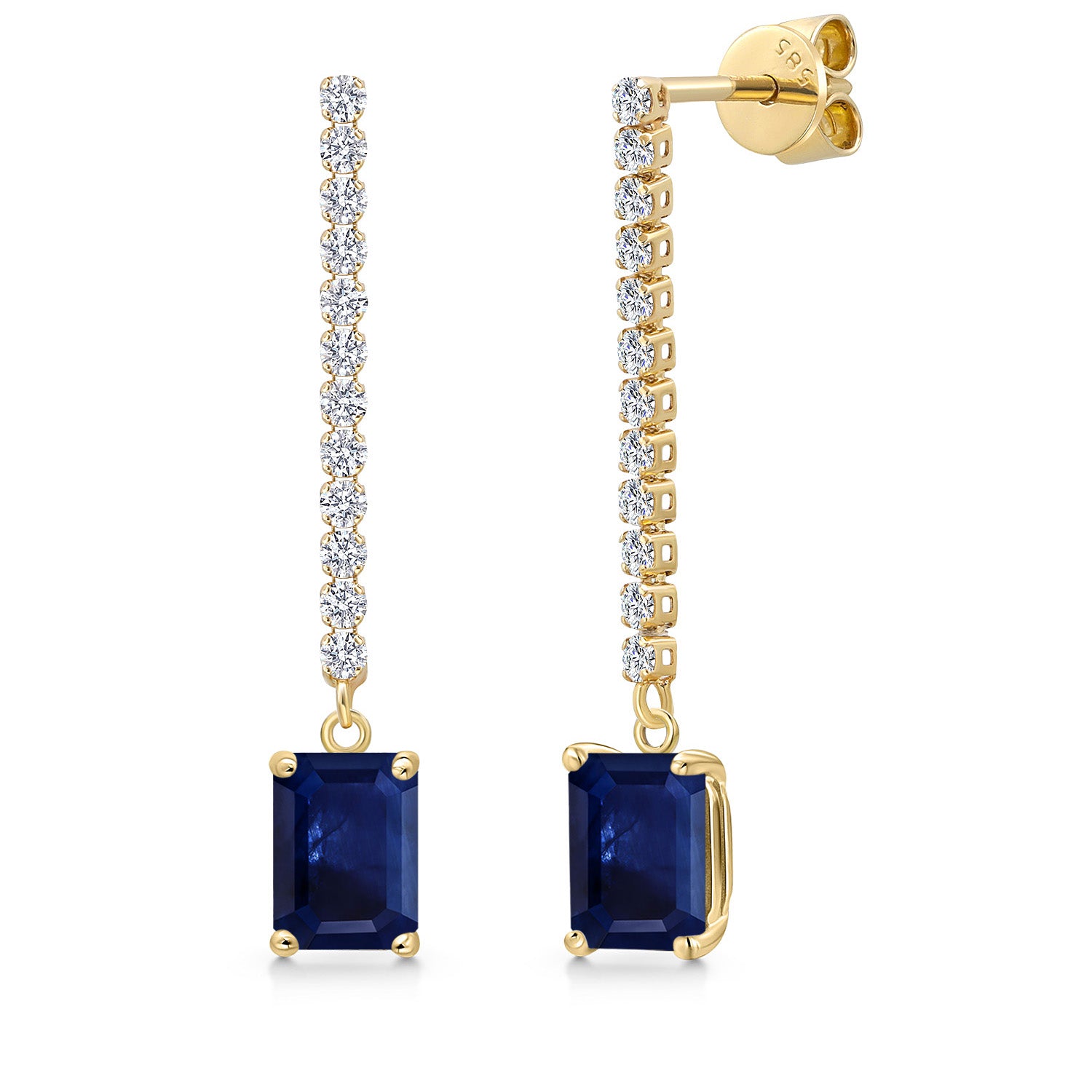 14K Yellow Gold Blue Sapphire and Lab Grown Diamond Dangle Earrings for Women | 3.48 Cttw | Gemstone September Birthstone | Octagon 7X5MM