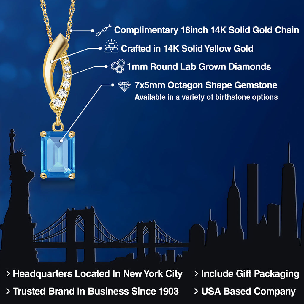 Swiss Blue Topaz - November_Pendant in 14K Yellow Gold