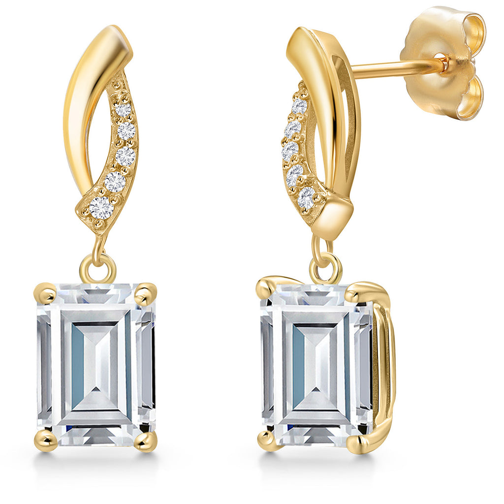 White Moissanite - April_Earrings in 14K Yellow Gold