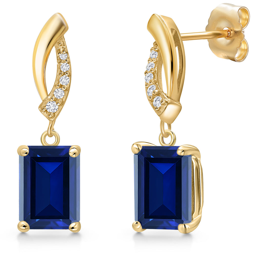 Blue Created Sapphire - September_Earrings in 14K Yellow Gold