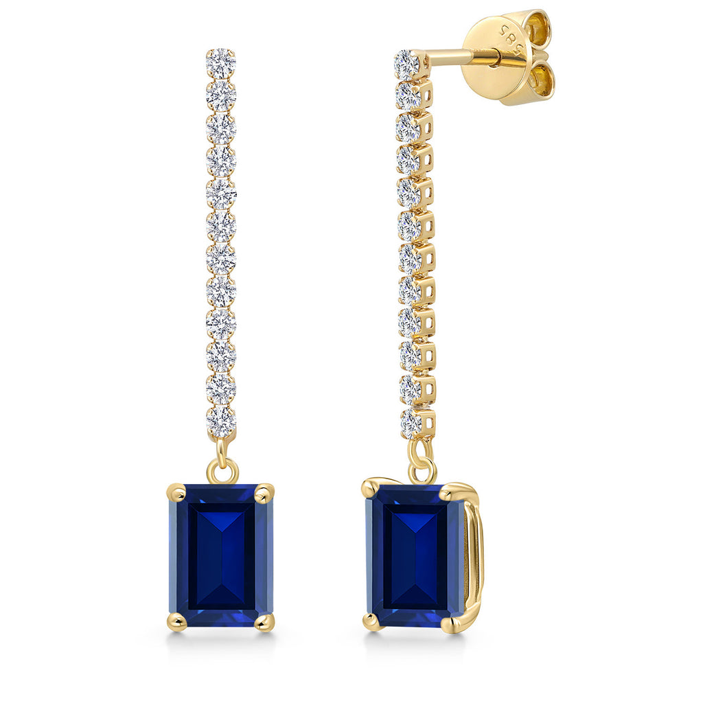 Blue Created Sapphire - September_Earrings in 14K Yellow Gold