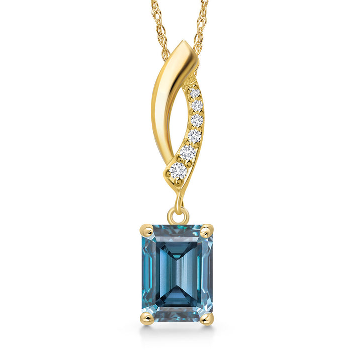 Persian Blue Moissanite - April_Pendant in 14K Yellow Gold