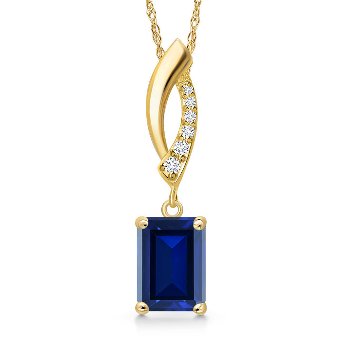 Blue Created Sapphire - September_Pendant in 14K Yellow Gold